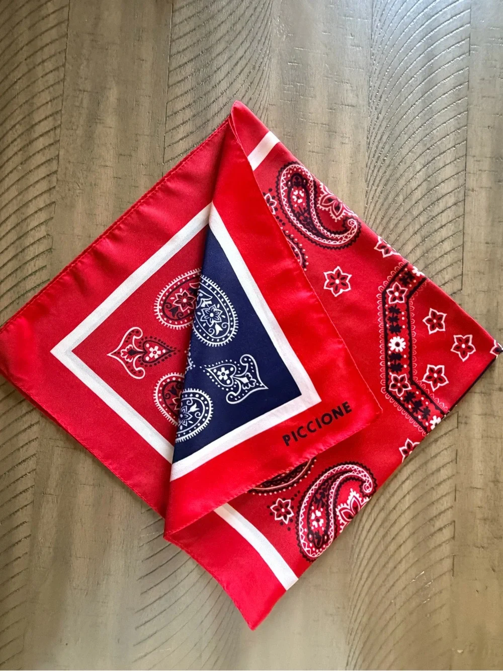 Piccione Red Navy Paisley Bandana Print Square Scarf 26” Vintage Style